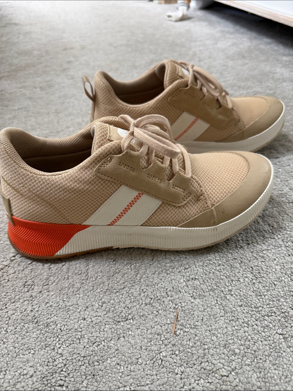 Sorel Beige Mesh Sneaker with Orange Sole Accent